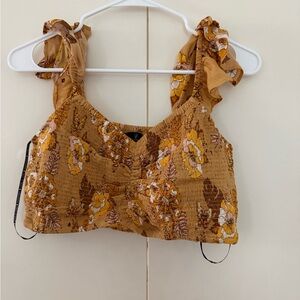 Volcom Gold Smocked Tie Front Crop Tank Top